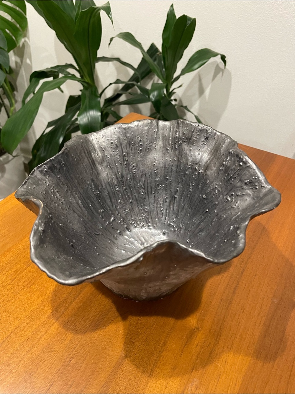Textured Decorative Ceramic Bowl in Burnish Steel Color